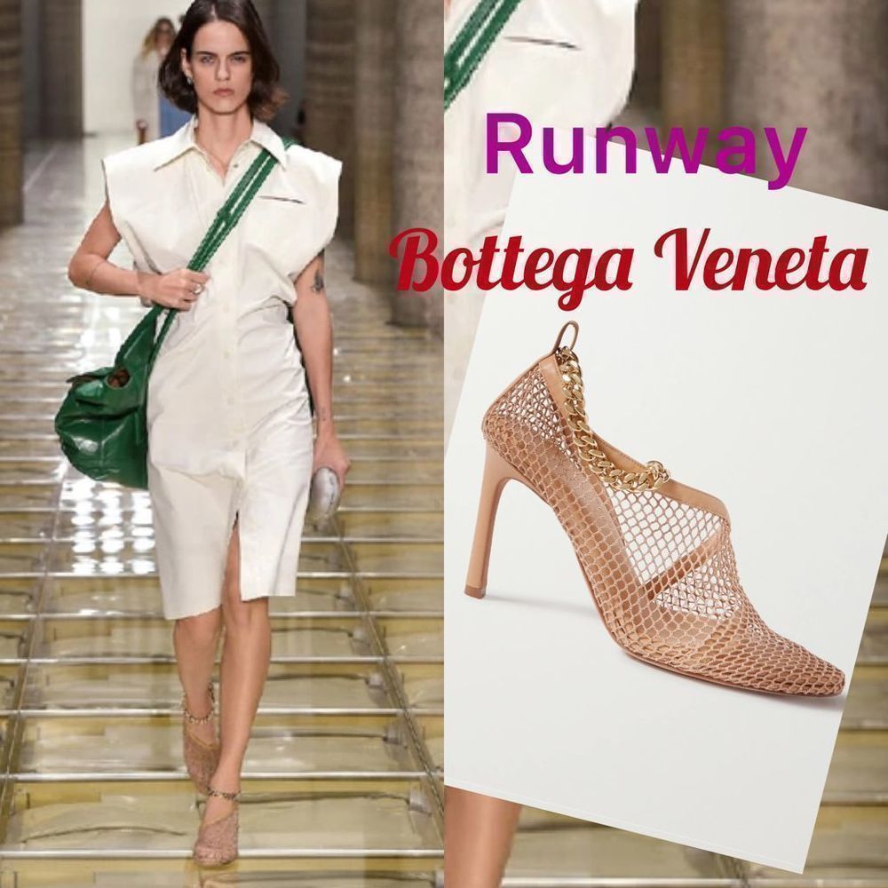 RUNWAY BOTTEGA VENETA Mesh/Chain Embellished macramé & leather pumps~EU41/$1080